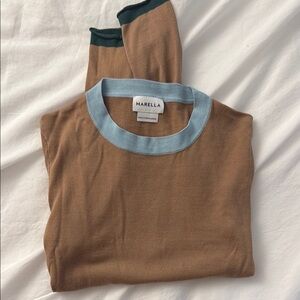 Marella Tan Sweater with Blue green Trim